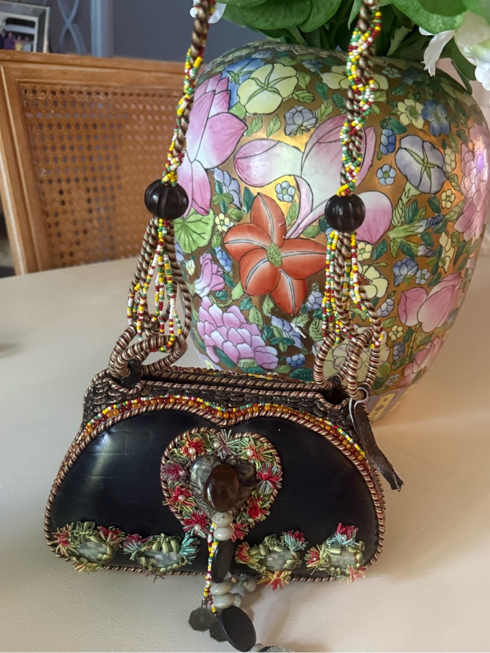 Beautiful Mary Frances embellished shoulder bag featuring a black body